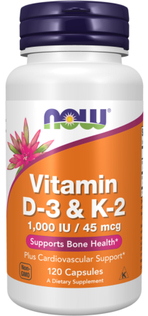 Витамин Д3 и К2 для костей и сосудов Now Foods Vitamin D-3 & K-2 120 капс Киев