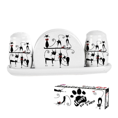 Набір для спецій Чорна кішка (для солі/перцю/серветок+керам.підставка) S&T 6912-12 Житомир - изображение 1