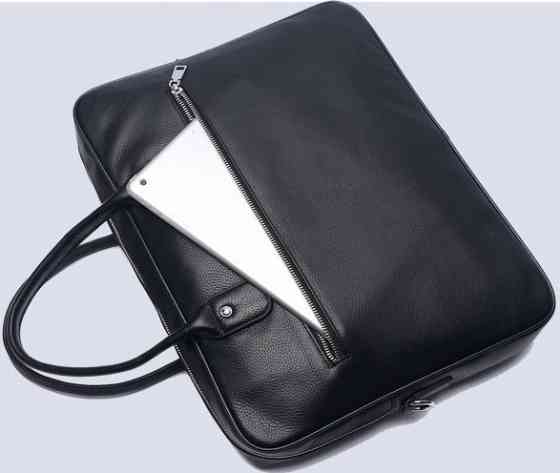 Кожаная мужская сумка для ноутбука 40х30х8, офисный деловой портфель Tiding Bag M364A черный Киев