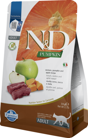 Фармина кет сух N&D CAT PUMPKIN VENISON & APPLE ADULT с тыквой, олениной и яблоком 300 gr 35363 Киев