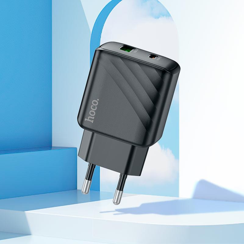 Мережевий зарядний пристрій з кабелем HOCO CS23A Sunlight dual-port PD30W+QC3.0 charger set (C to iP)(EU) Одеса - фото 7