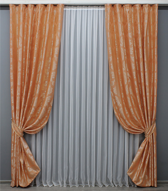 Шторна тканина жакард, колекція "Ліон", висота 2,8 м колір помаранчевий 608ш Київ - фото 7