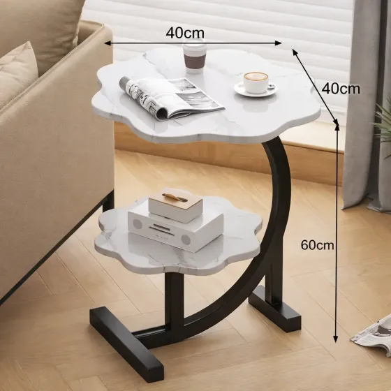 Двухъярусный прикроватный столик Flower 40х40х60 см Мрамор Коломия