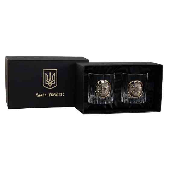 Набір келихів для віскі “ШТАБ ВМС” Boss Crystal, 2 келиха, срібло, золото, чистий кришталь Рівне