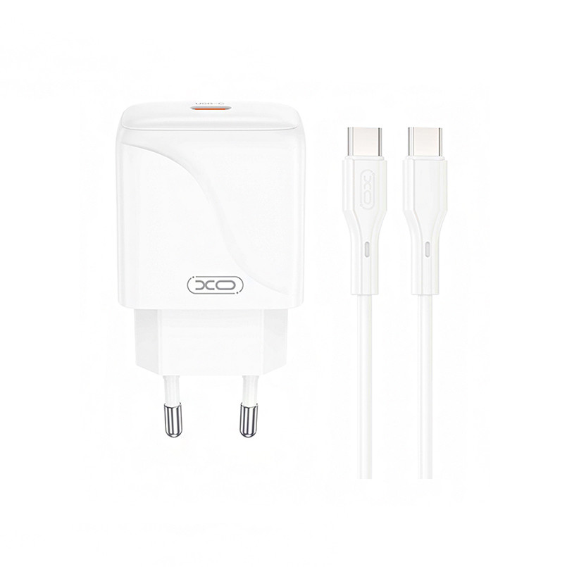 Мережевий зарядний пристрій XO L141 Single USB-C 20W + Type-C кабель білий Львів - фото 1