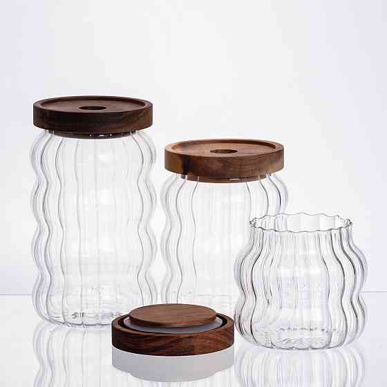 Yiwu Набір банок для зберігання 3 штуки з бамбуковими кришками 400/600/800 мл 64486-14 Коломия