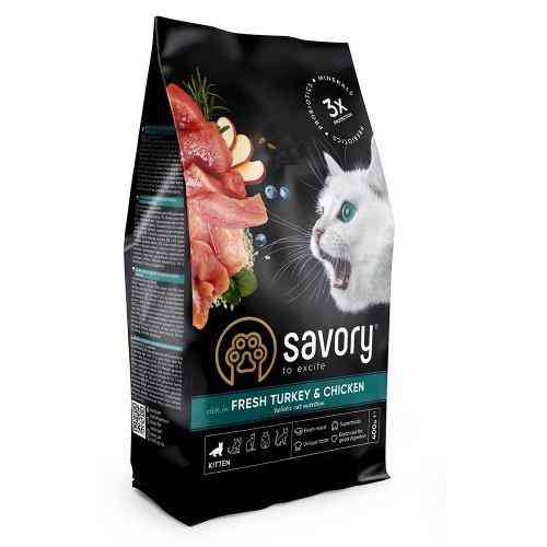 Сухий корм Savory для кошенят всіх порід, зі свіжою індичкою та куркою, 400 г Київ