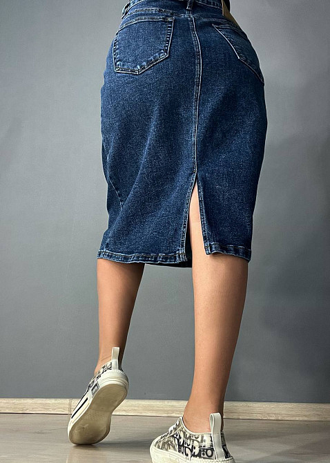 Спідниця джинсова Vanver 8251 середньої довжини з розрізом великі розміри синя, синій, З8, 38, 103 см, 125 см Київ - фото 7