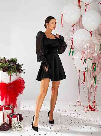 Женское праздничное элегантное мини-платье с пышными рукавами бархат 44 Одесса