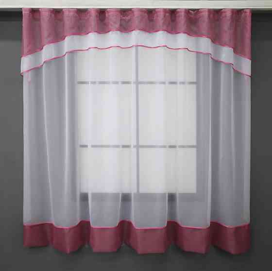 Гардина арка на кухню VR-Textil № 110к белый с малиновым 270х170 см (52-0882) Киев