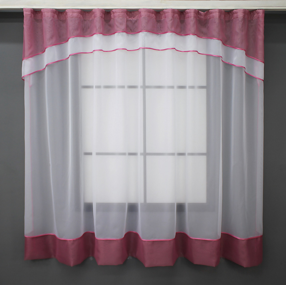 Гардина арка на кухню VR-Textil № 110к белый с малиновым 270х170 см (52-0882) Киев - изображение 1