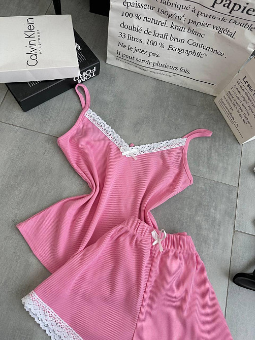 Женская повседневная домашняя пижама двойка турецкий рубчик Розовый, 46/48 Одесса - изображение 3