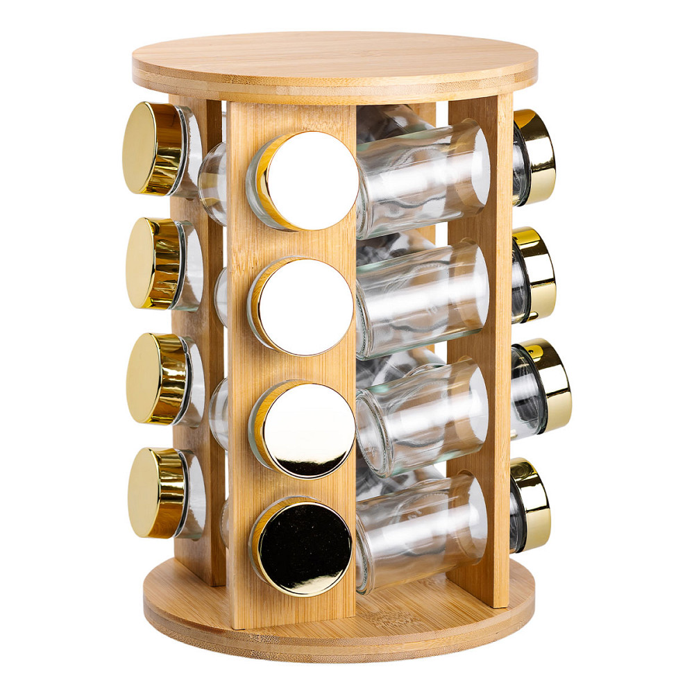 Yiwu Набір для спецій на дерев'яній підставці 16 скляних ємностей для приправ HP-1367 Киев - изображение 5