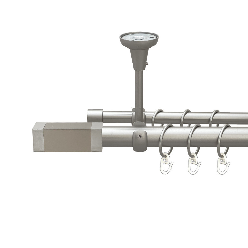Карниз Orvit Квадро металевий дворядний відкритий до стелі гладка труба кільце металеве Сатин 25\16 мм 240 см Львов - изображение 1