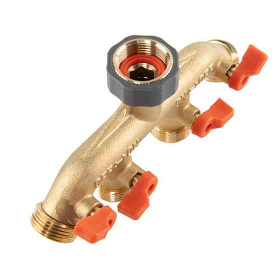 Колектор 4-ходовий з клапанами РЗ 3/4", з'єднання з краном РВ 3/4", латунь, BRASS SOFT, BR-S3034 Київ