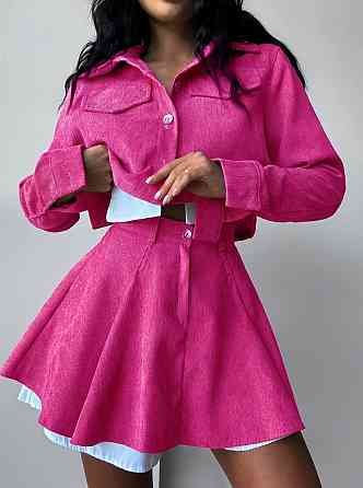 Жіночий стильний костюм-двійка: піджак і спідниця мікровельвет Малина, 42/44 Одеса