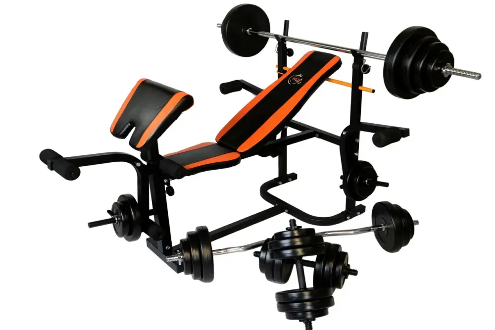 Лавка для жиму з тренажерами + 4 грифа + блінами 112 кг Гантелі, гирі, штанги та диски комплект Київ - фото 4