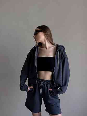 Женский прогулочный оверсайз костюм двойка: кофта и шорты двухнитка Одесса